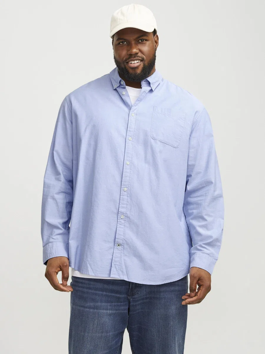 JACK & JONES Camisa de Hombre Talla Grande Color Liso básica Manga Larga Business JJEOXFORD