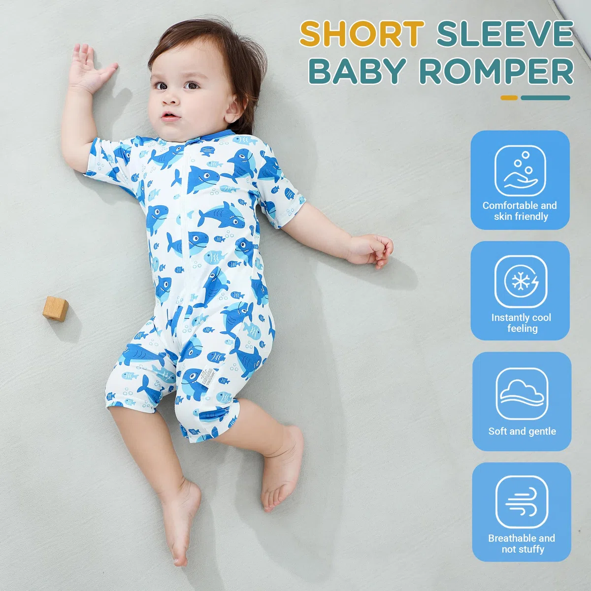 HAHASHOW Body Bebé Manga Corta para Verano 2 Piezas, Ropa Bebé Recién Nacido de Fibra de Bambú Pijamas Niños y Niñas con Cremallera 2 Vías