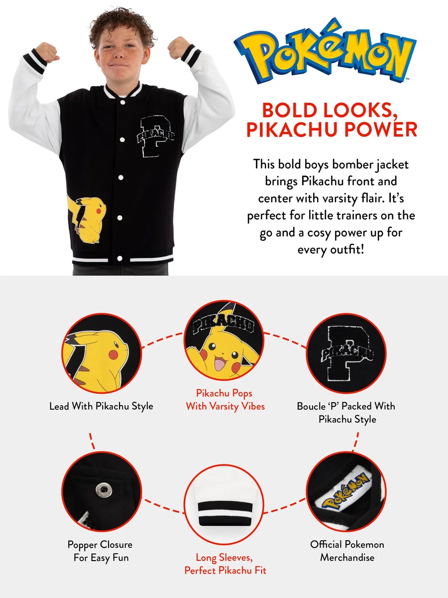 Pokemon Chaqueta Para Niño, Chaqueta Universitaria Pikachu, Chaquetas Bomber Para Niño Pikachu