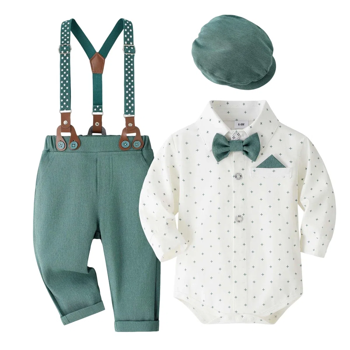 Elegante Traje de Formal para Bebés Varones con Sombrero y Tirantes para Celebraciones