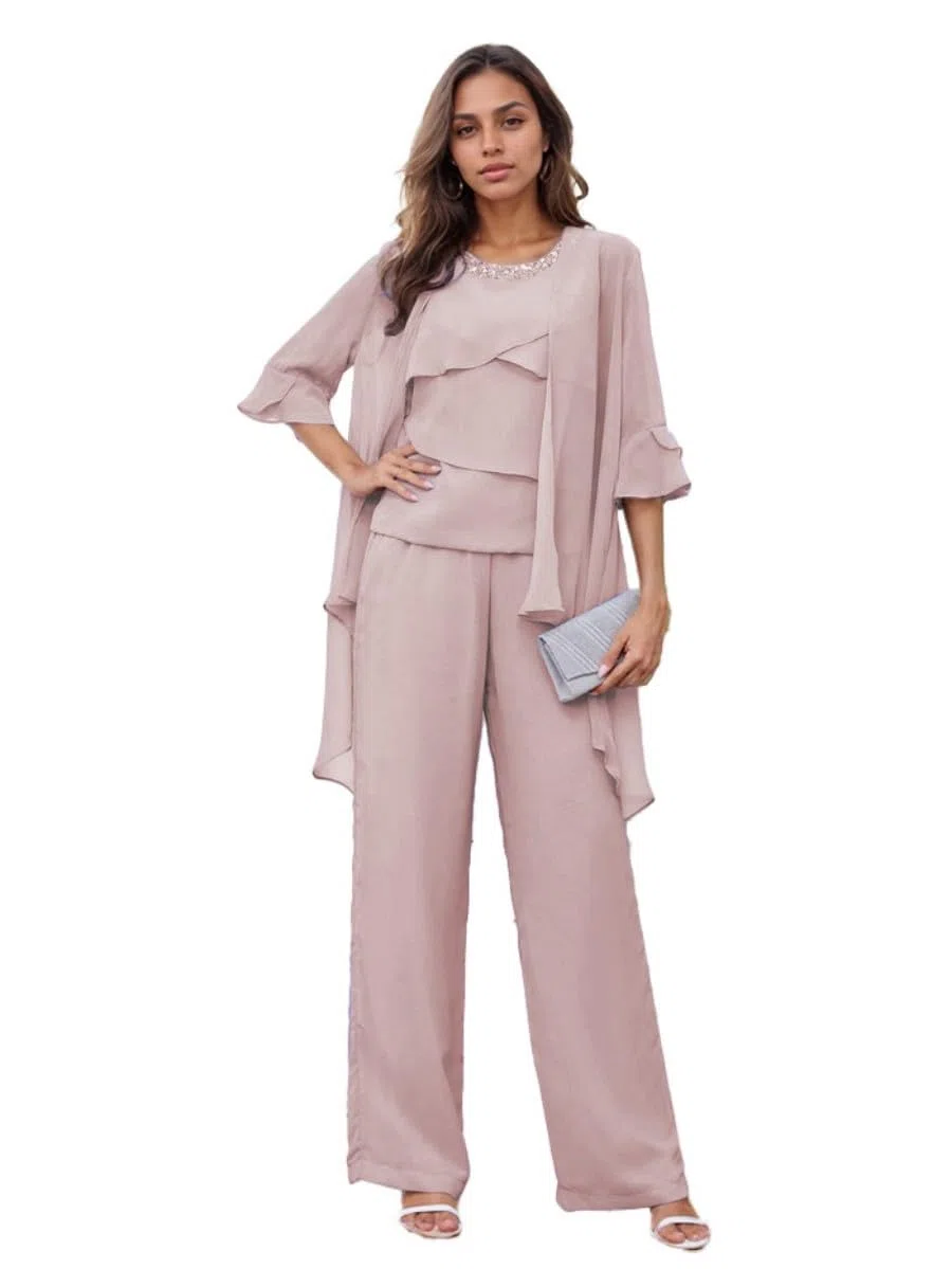 Conjunto de pantalones para madre de la novia, conjunto de 3 piezas de gasa para boda, formal, vestido de noche para mujer