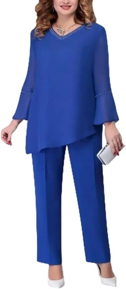 La Elegante Camisa de Gasa de Dos Piezas Las Mujeres los Pantalones de Cintura Alta el Traje de Dos Piezas el Vestido de Noche de Tul de Gran tamaño Elegante Vintage Dos Piezas