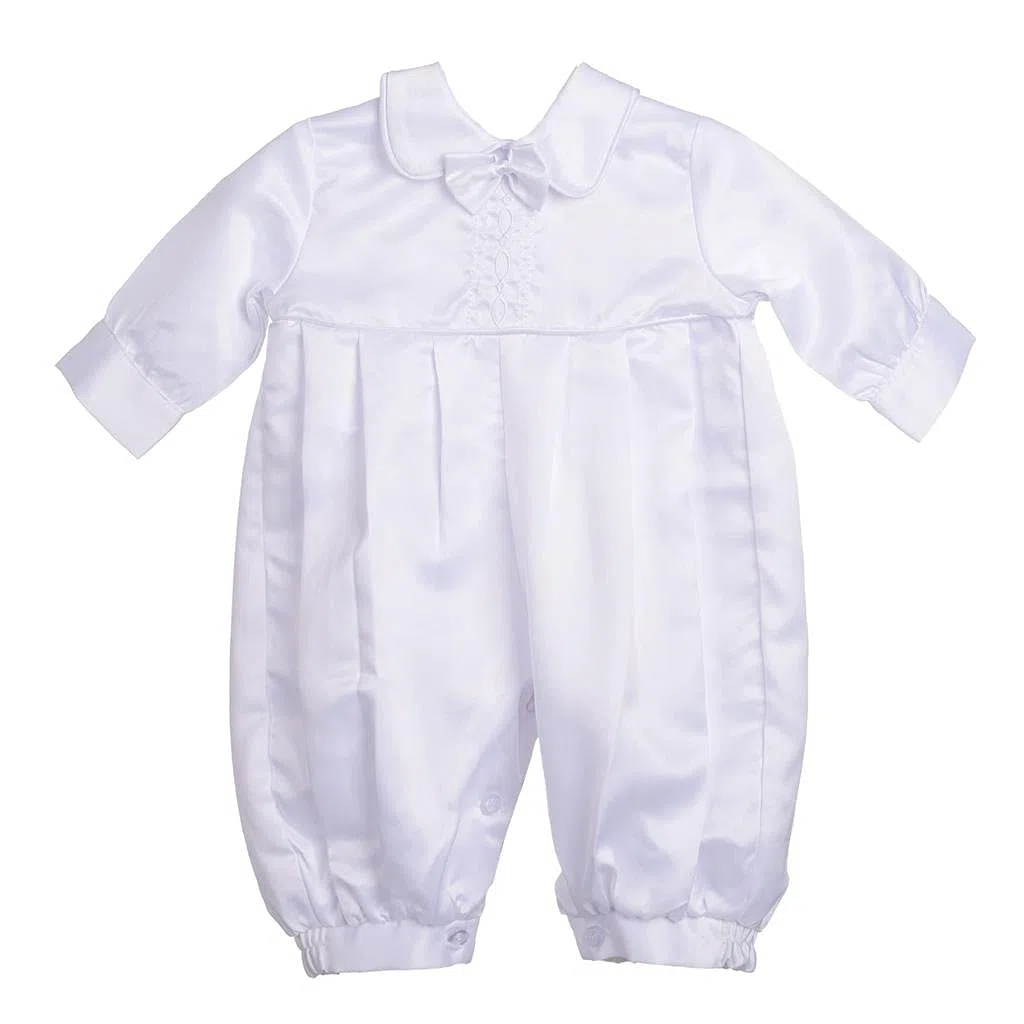 Lito Angels - Ropa de Bautizo Body Mameluco Saten Blanco de Bautismo para Bebe Niño con Gorro Capó