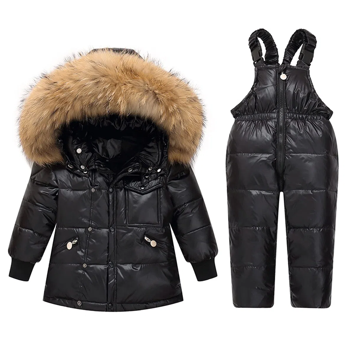Niñas Niños Trajes de Nieve Abrigos de Esquiar Chaqueta de Plumas con Capucha + Pantalones de Nieve 2 Piezas Conjunto de Esquí Ropa Invierno Impermeable por Bebe Niño Niña 3-5 años Negro
