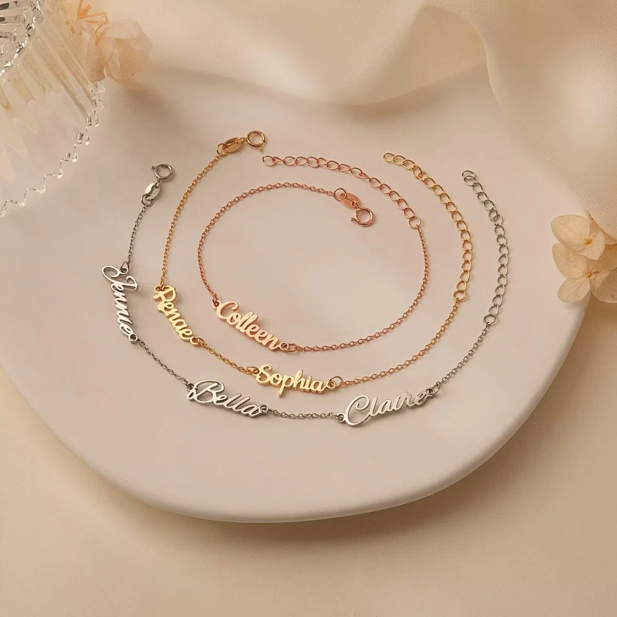Pulsera con nombre para mujer - Pulsera con nombre múltiple - Pulsera con nombre personalizada de plata de ley 925 - Regalo de pulsera con nombre de bebé para mamá