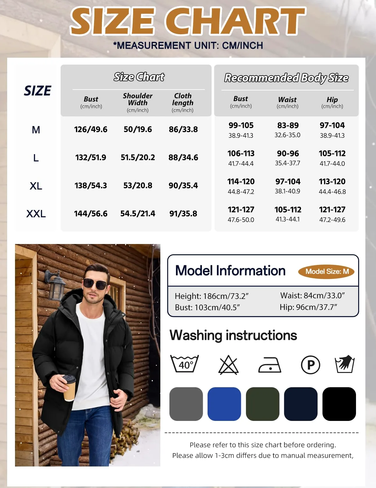 Xnova Abrigo Largo de Invierno para Hombre, Chaqueta Acolchada con Capucha Térmica Resistente Cálido Casual Parka Cazadora Prueba de Viento con Bolsillos