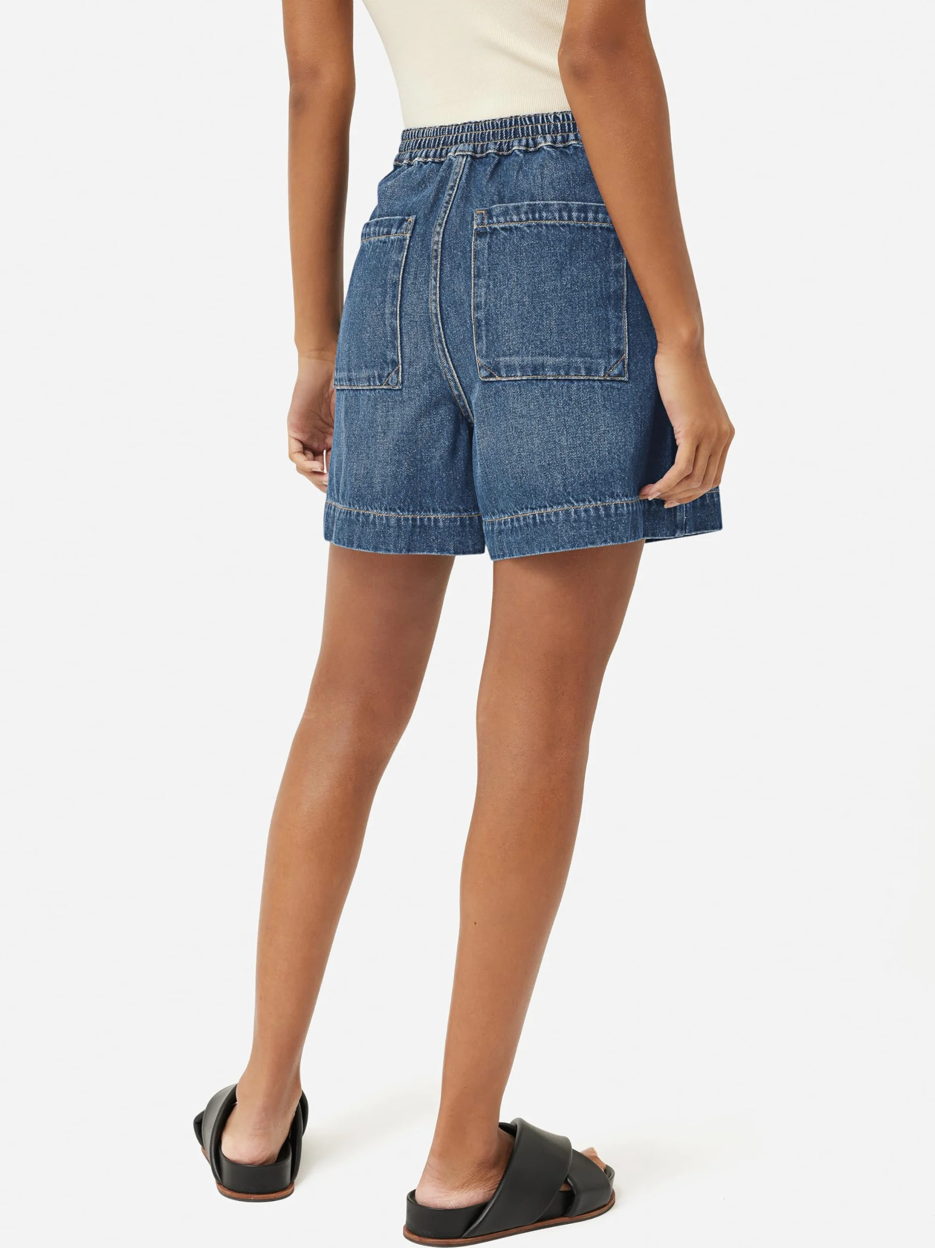 Cicy Bell Pantalones vaqueros cortos de verano para mujer, pantalones vaqueros cortos holgados, cintura alta, pantalones vaqueros anchos básicos con bolsillos