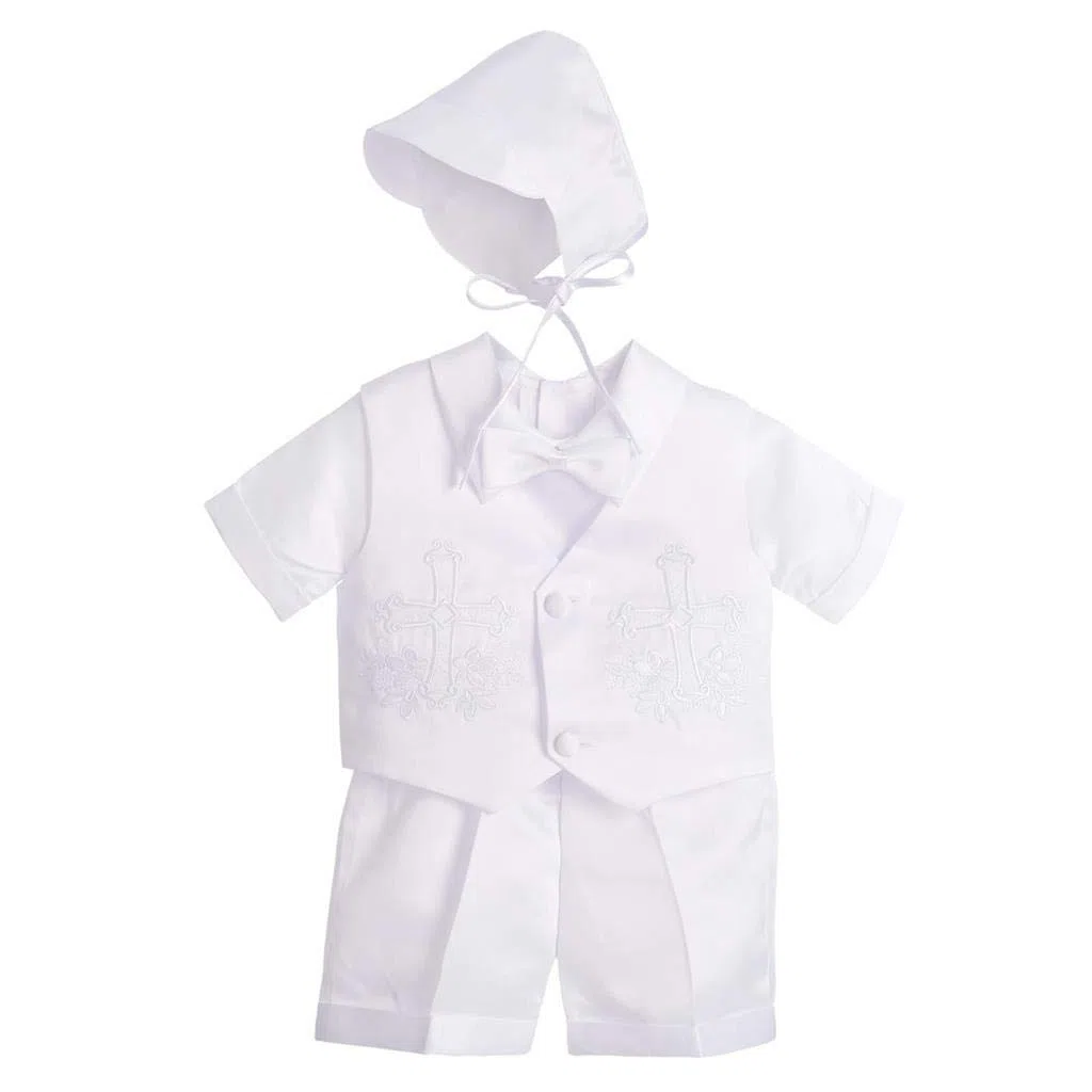 Lito Angels - Ropa Traje de Bautizo Bautismo para Bebe Niño con Gorro Capó, Blanco,Manga Corta/Manga Larga