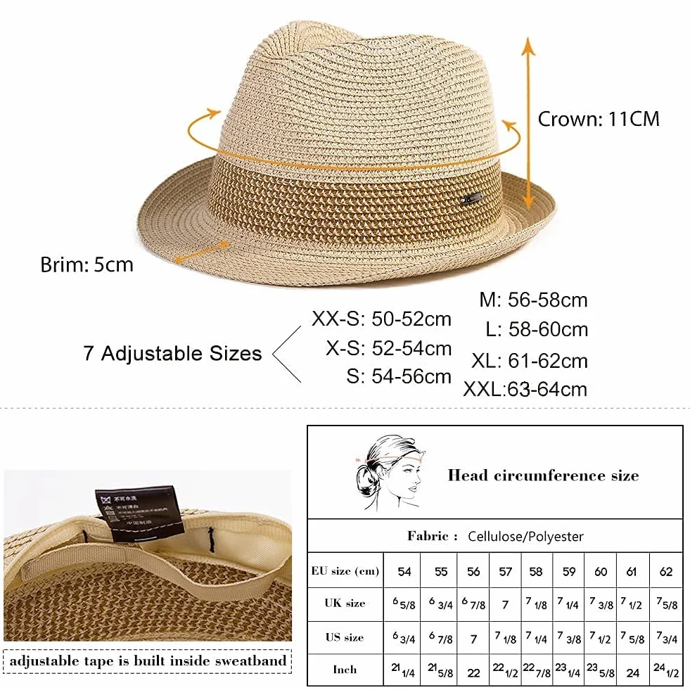 SIGGI Paja Unisex Dom Sombrero Hombres Empacables Mujeres Fedora Trilby Panamá Verano Ala Corta Moda