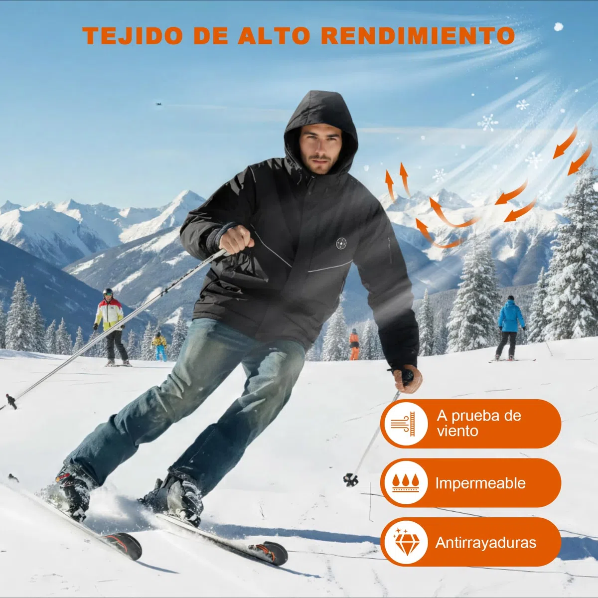 Chaqueta Calefactable Hombre con Forro Polar y Brazalete, Batería 20000mAh 7.4V, 6 Zonas de Calefacción y 3 Niveles de Temperatura, Chaqueta Impermeable e Impermeable de Invierno para Esquí
