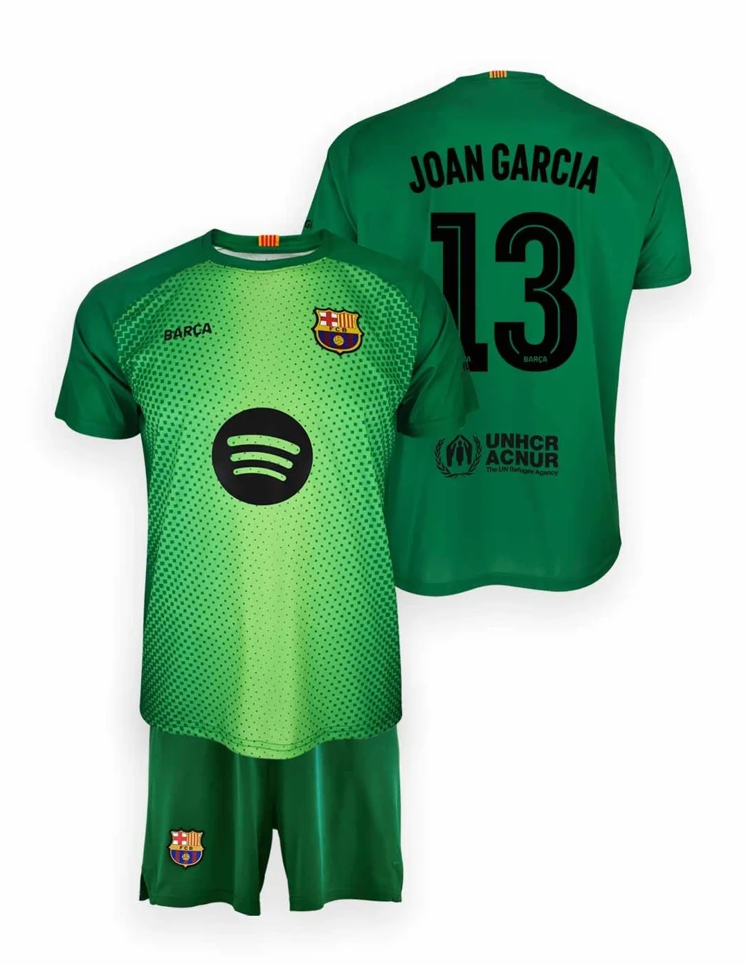 FC Barcelona Equipación de Portero Niños Temporada 25/26, Camiseta y Pantalón Verde, Réplica Oficial Joan Garcia, Unisex, 6 Años