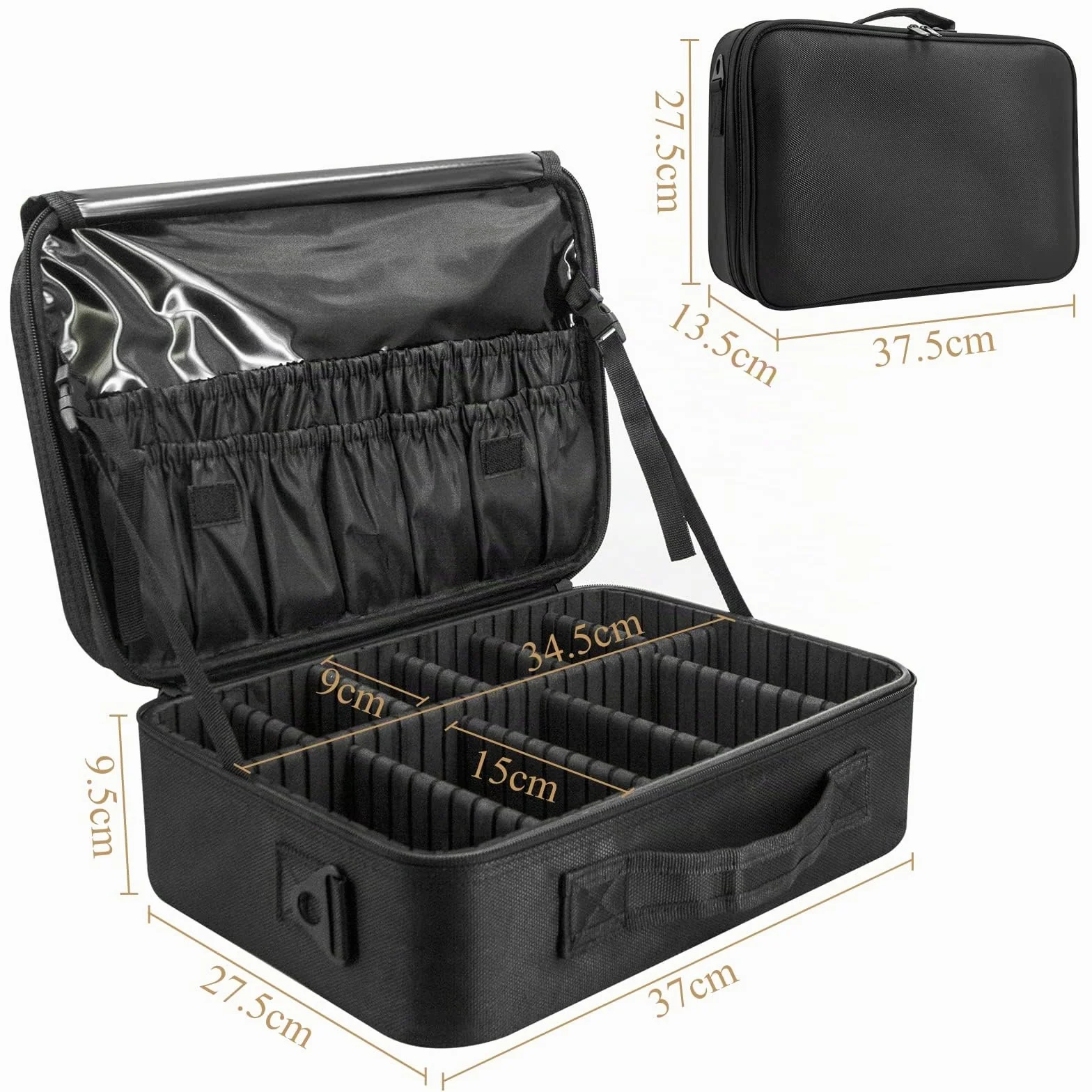 Neceser Maquillaje Maletin Organizador Mujer: Kit de Maquillaje Maleta Neceser Ligera - Bolsa Profesional de Cosméticos Viaje Portable con Divisiones Extraíbles & Bandolera
