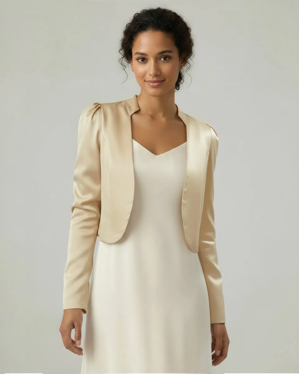 Bolerose Formal Satén Manga Larga Bolero Chaqueta