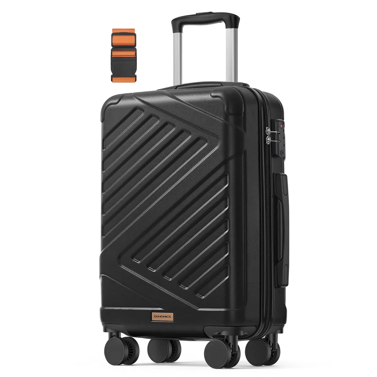 SONGMICS Maleta Cabina, Maleta Rígida de Viaje, Equipaje de Mano, Candado TSA, Correa Incluida, ABS, 4 Ruedas Dobles, Tamaño Cabina, M, 55 x 36 x 20 cm, Negro Tinta RLP001B101