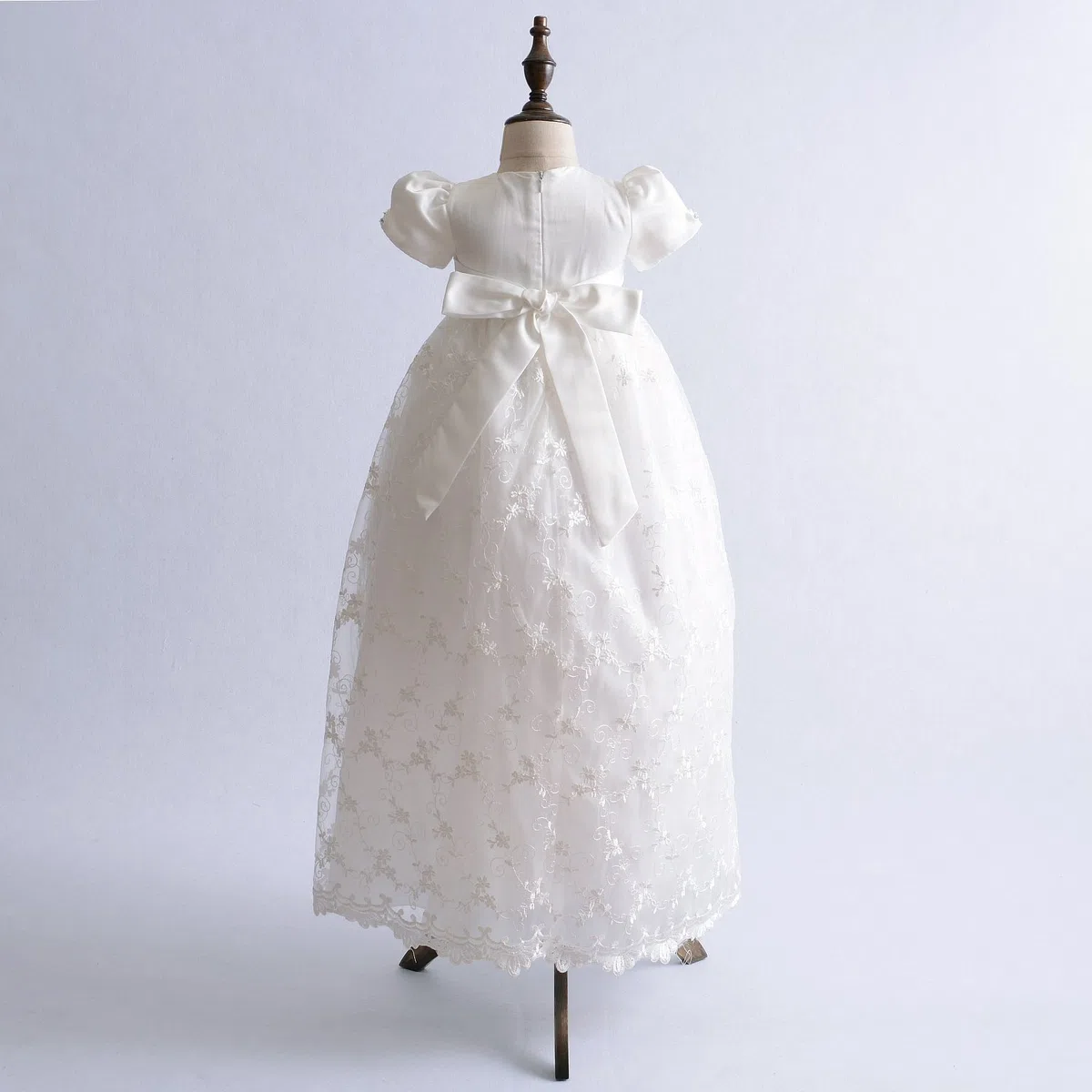 Cinda Vestido de Bautizo Largo de Encaje de bebé con bonete