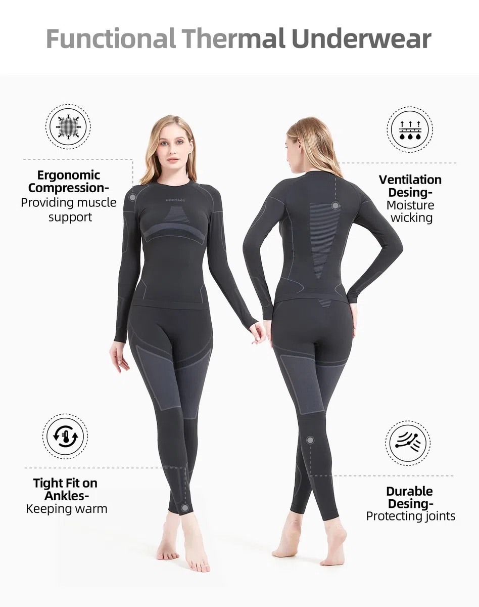 NOOYME Ropa Interior Térmica Mujer Funcional para Esquí - Termoactiva, Transpirable, Elástica, Suave y Cálida - Conjunto