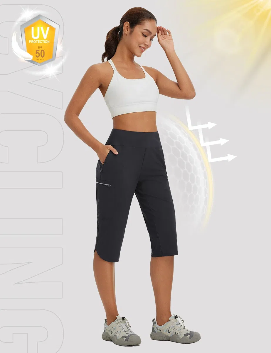 baleaf Pantalones cortos para mujer, estilo capri, de secado rápido, ligeros, con bolsillos con cremallera, para exteriores