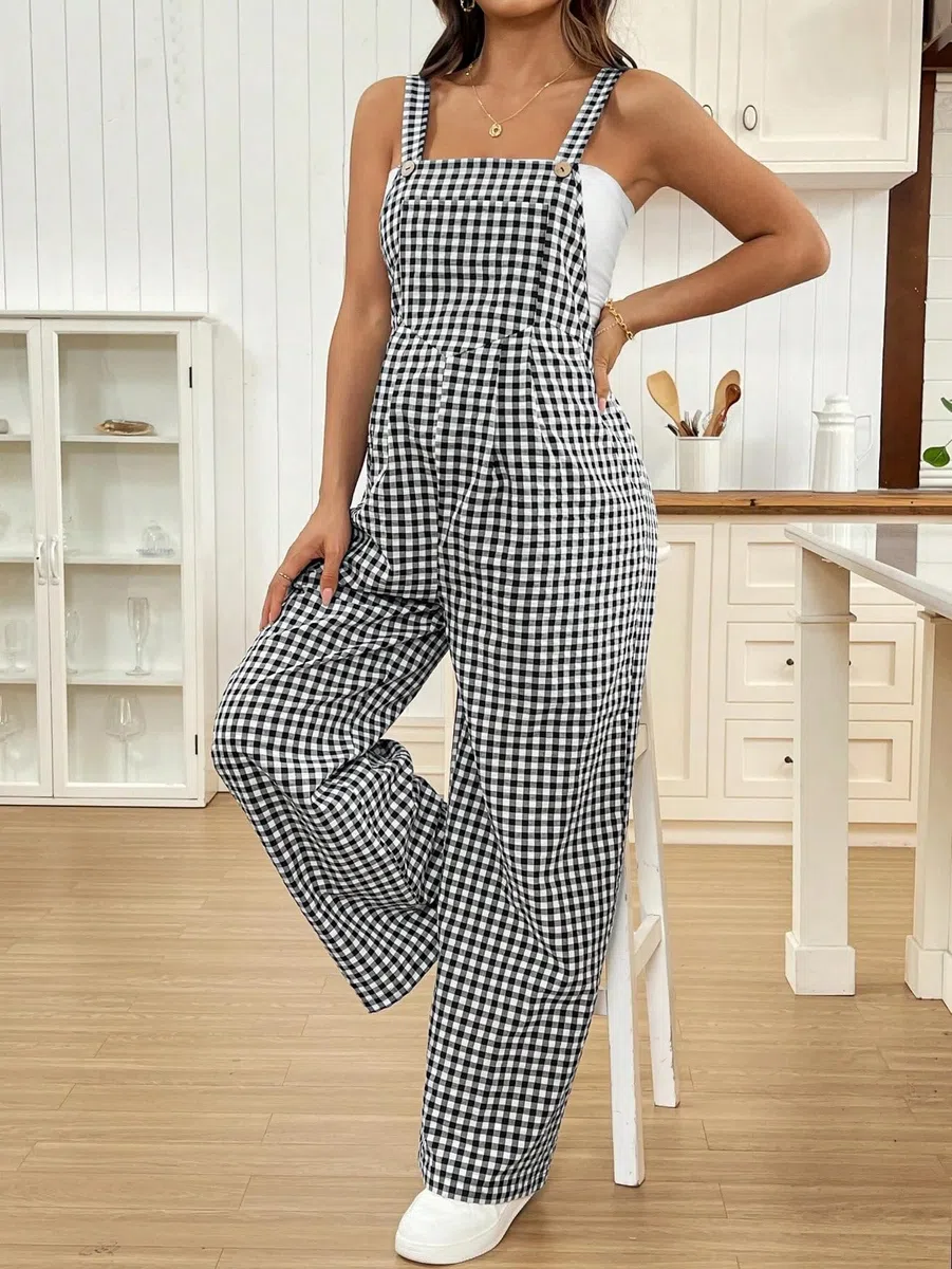 Mono de Maternidad para Mujer, Cuadros Casual Cómodo Mono Mujer Elegante Peto Jumpsuit Primavera Pantalones Tallas Grandes Holgados de Pierna Ancha Pantalones