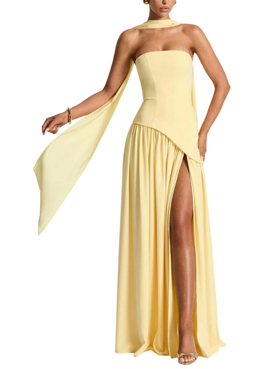 ORANDESIGNE Vestido Largo Verano Mujer Vestido sin Mangas Novia Boda Invitada Vestidos de Fiesta Elegantes con Abertura y Bufanda