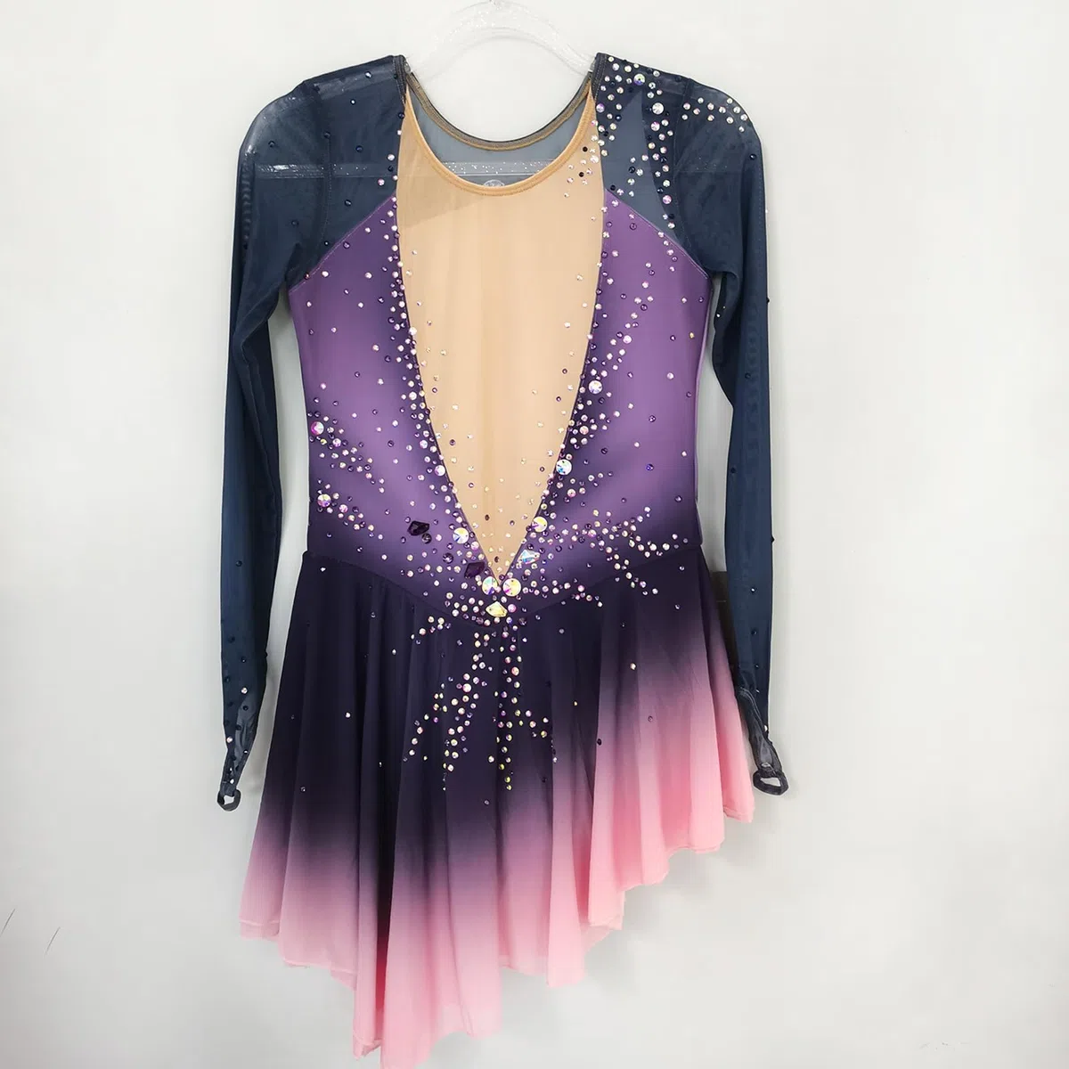 LIUHUO Vestido de Patinaje artístico para niñas y Mujeres, Elegante Falda de Patinaje con Cristales de Calidad degradada