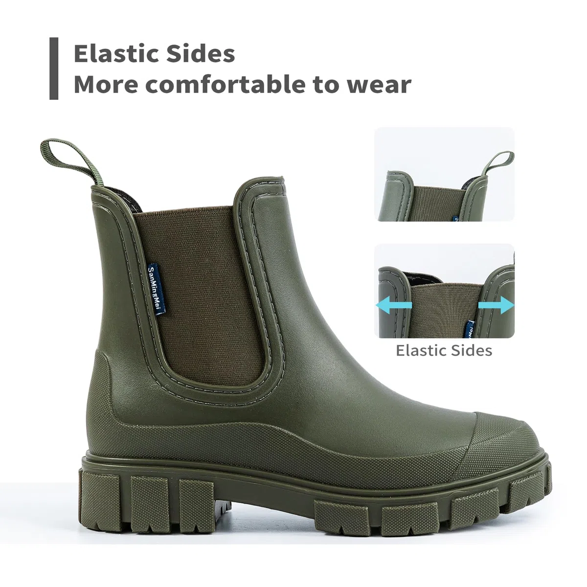 DRECAGE Botas de Agua Mujer Chelsea Lluvia Botines Impermeable Antideslizante Wellington Botas Jardín Trabajo Boots