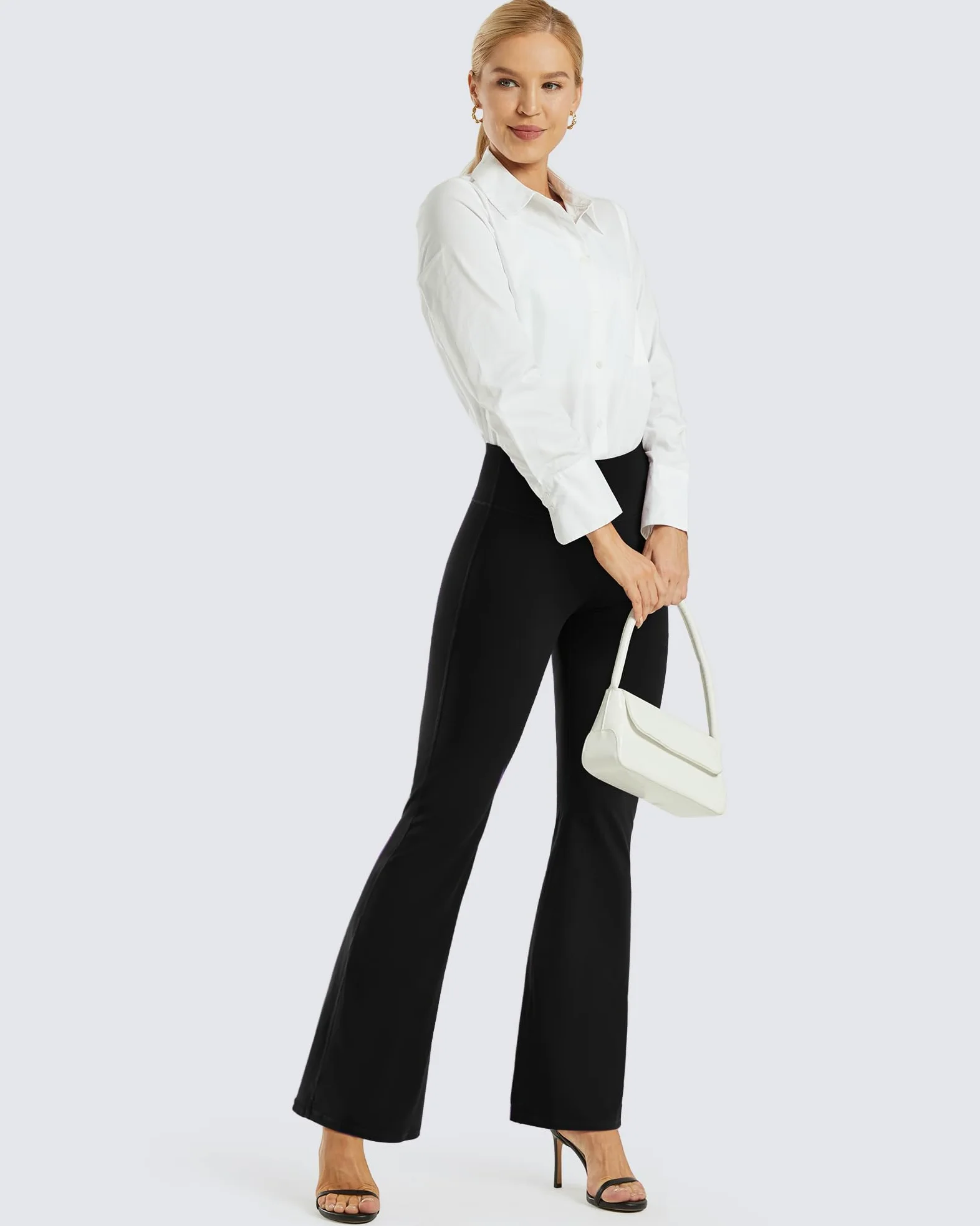 Promover Pantalones de Yoga para Mujer Pantalones Deportivos de Trabajo de Cintura Alta Bootcut con Bolsillos Bootleg Control de Barriga para Entrenamiento y Casual Jazz