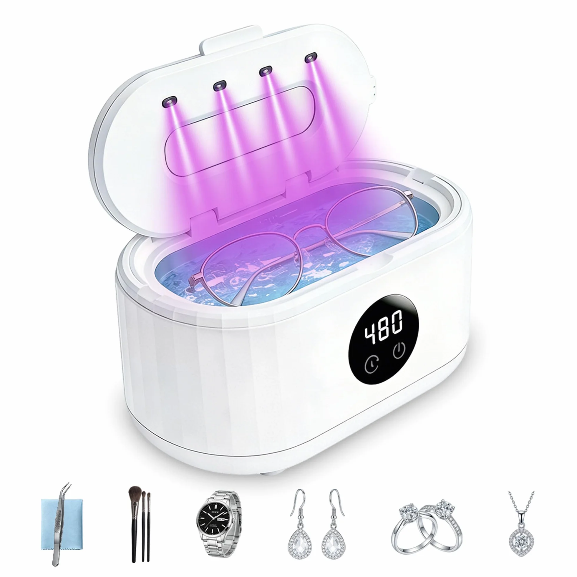 Limpiador Ultrasonidos 50000HZ, Limpiador Ultrasonico 350ML, con Temporizador Digital y 5 Modos de Limpieza, Apto Para Joyas, Gafas, Anillos,Relojes Ultrasonic Cleaner
