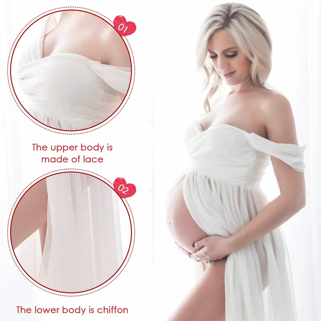 FEOYA - Vestido Embarazada Mujer para Fotografía Falda Larga Maternidad para Fotos Fiesta Regalos de Mamás Verano Vestidos Largos Premamá Ropa de Embarazo Elegante sin Tirantes Chifón