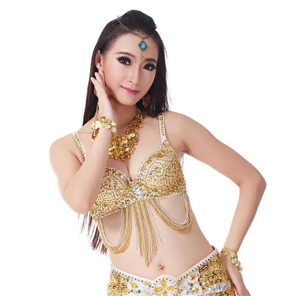 Top Danza del Vientre Disfraz 1 pieza de sujetador Sexy for danza del vientre for mujer, sujetador con cuentas, traje de danza del vientre, sujetadores, Ropa de baile femenina, sujetador con cuentas(B