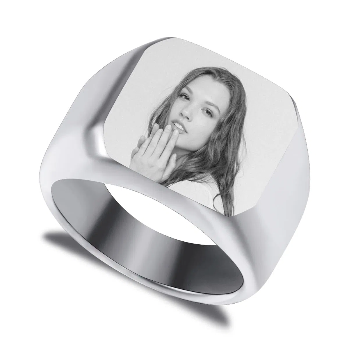 Personalizada de Acero Inoxidable Signet Anillo Personalizado Foto Grabado para Hombres Mujeres Mejor Amigo Memorial Regalo Imagen con Ajustadores de Tamaño de Anillo