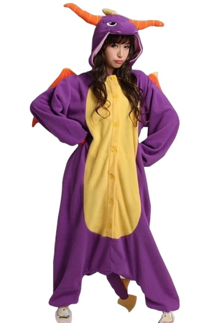 wotogold Pijamas de Dragón Púrpura Animal Trajes de Cosplay Adultos Unisex