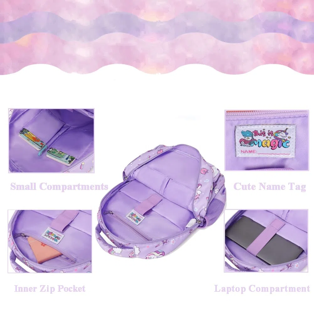 Kimwadalh Mochila Unicornio Niñas Primaria Mochila Escolar para Niñas 3 en 1 Juego de Bolsas Escolares Mochilas Infantiles Niñas Unicornio