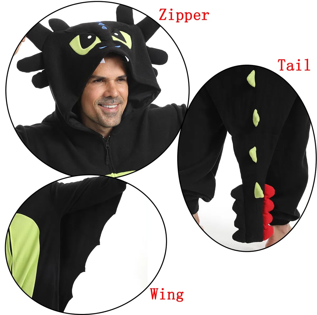 Laahoem Pijama Animal Dragon para Hombres y Mujeres Adecuado para Adultos Cremallera Capucha Mono para Hombres y Mujeres Ropa de rol Pijama