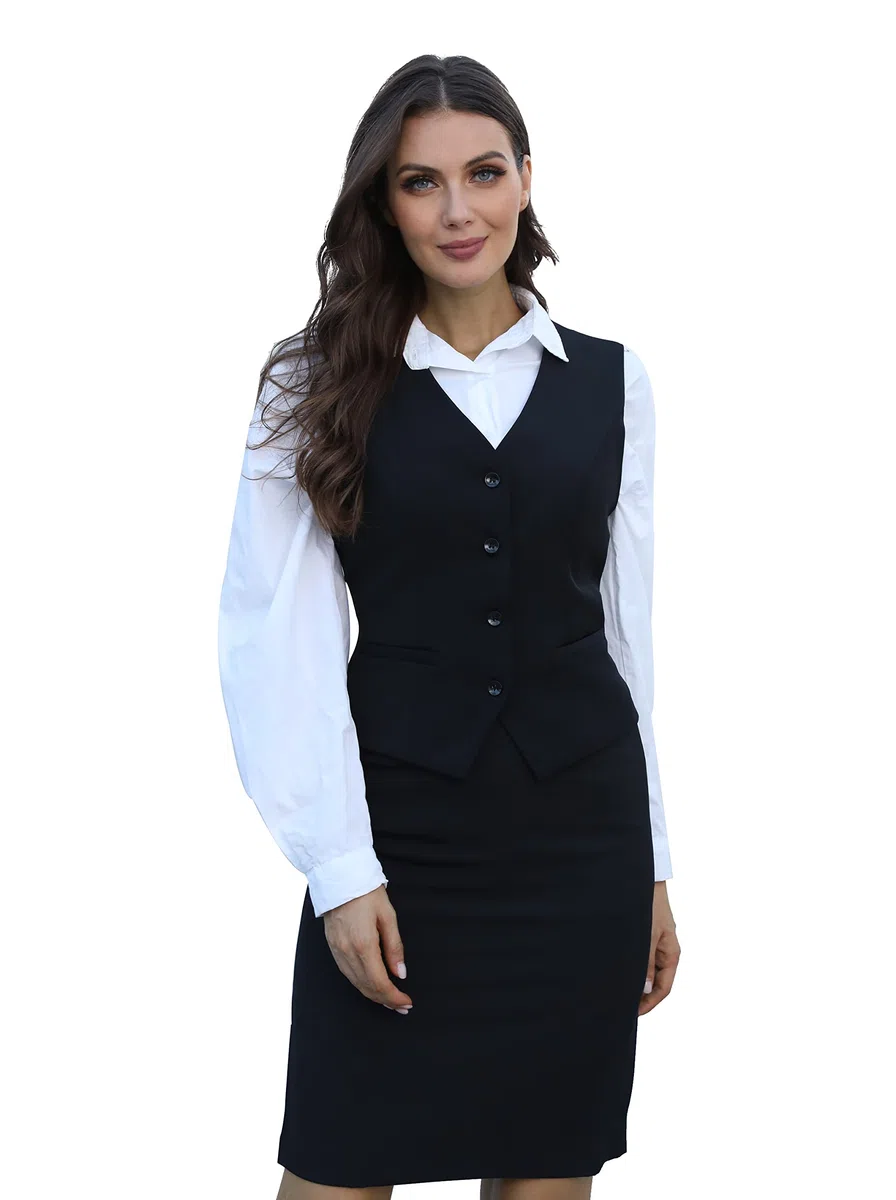 V VOCNI Chaleco para mujer totalmente forrado con 4 botones con cuello en V