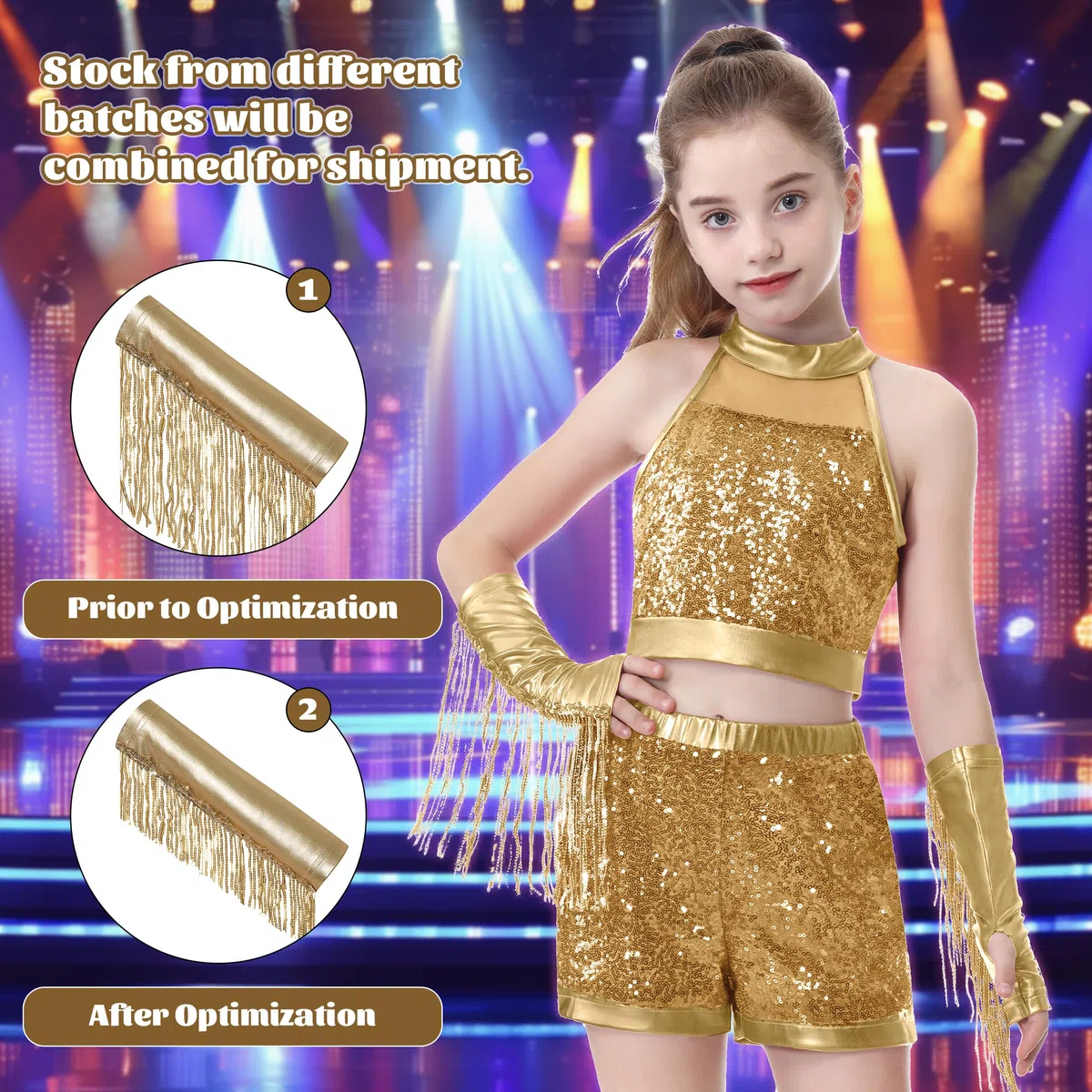 LOLANTA Disfraz de Danza con Lentejuelas para Niñas, Traje de Baile Hip Hop Jazz con Lentejuelas, Ropa de Baile para Niños con Camiseta Sin Mangas y Pantalones Cortos
