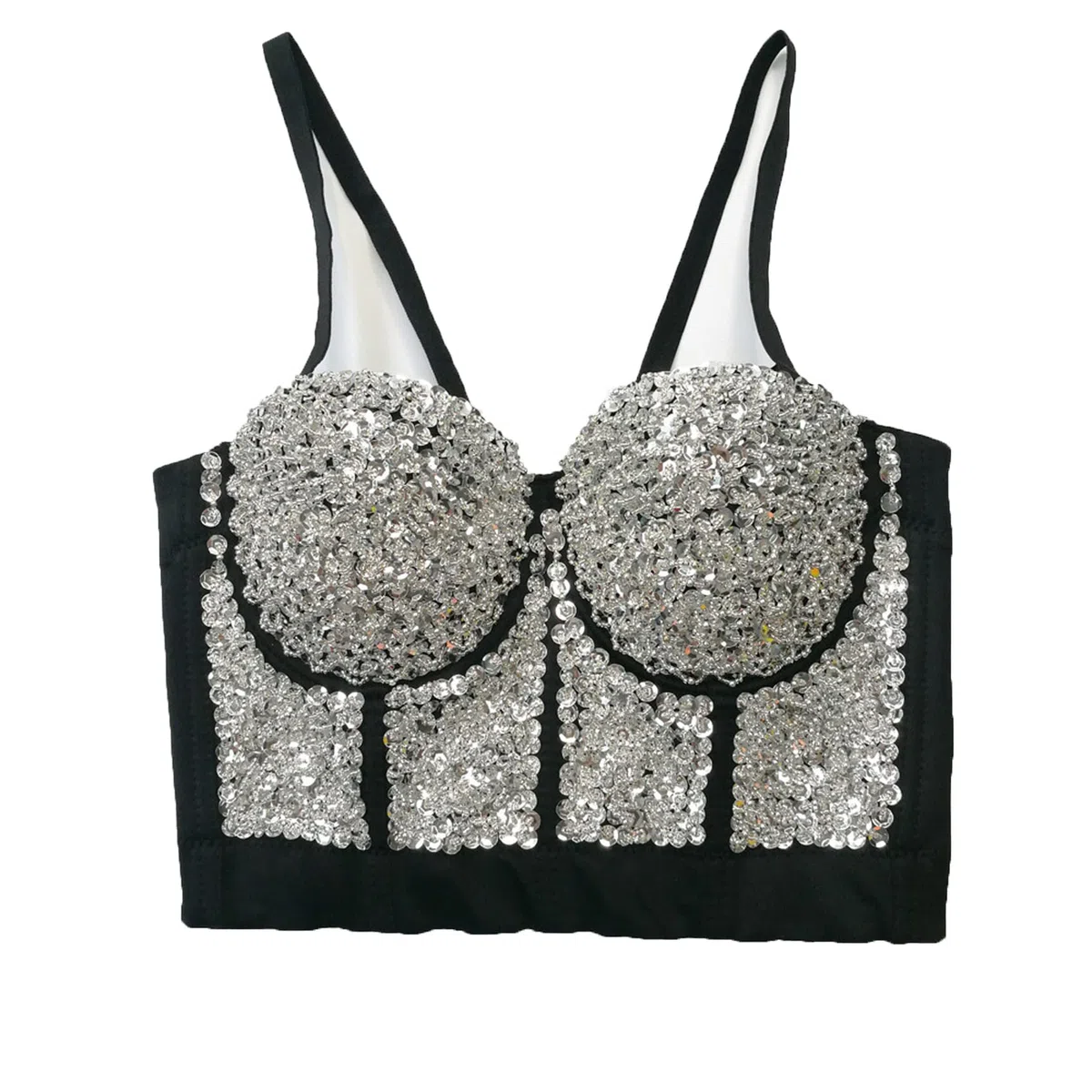 Mujer Corsé ajustado y blusa de ombligo con lentejuelas