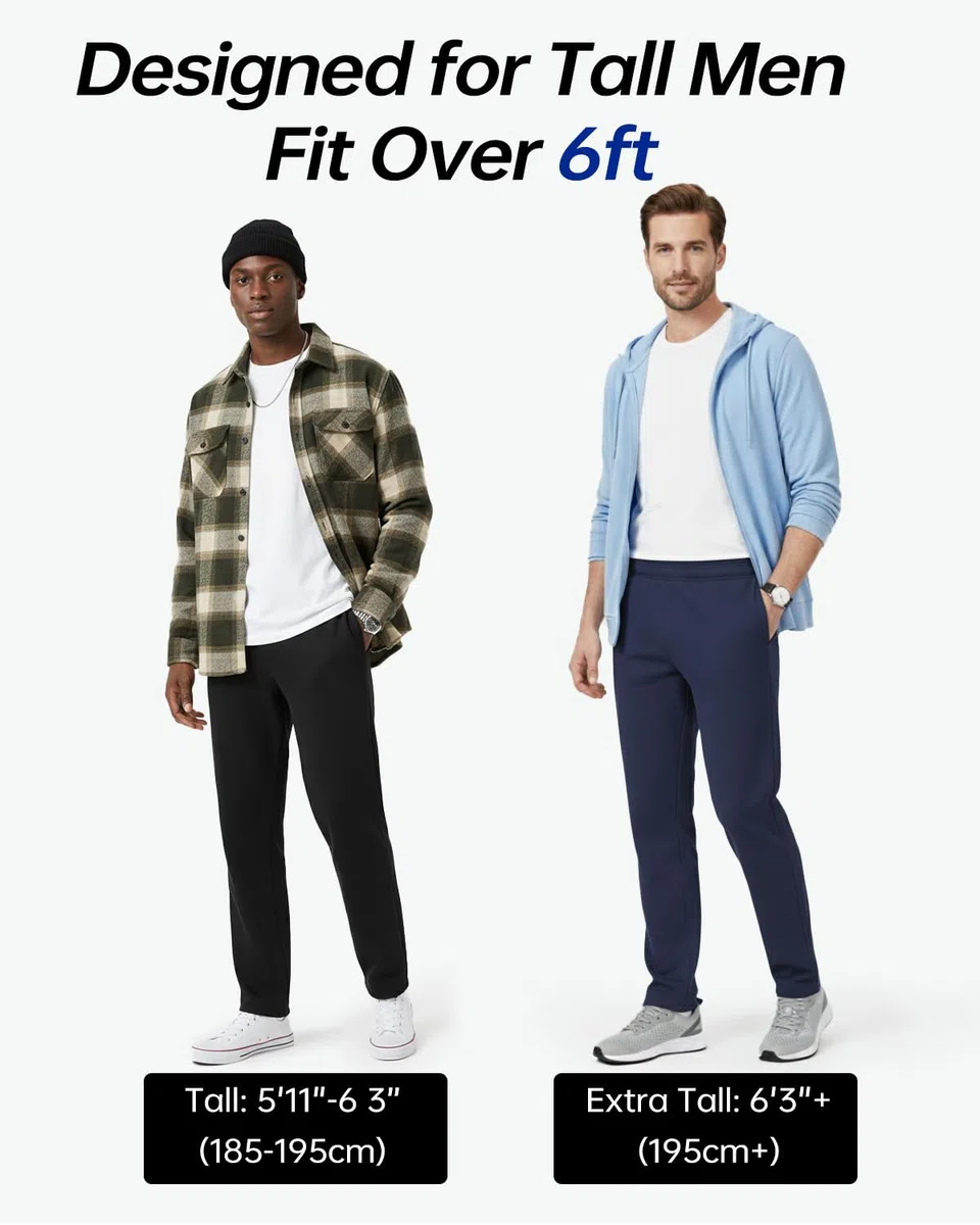 Zylioo Pantalones deportivos extralargos con bolsillos para hombre de más de 6 pies, parte inferior abierta, pantalones deportivos de pierna ancha para hombres altos