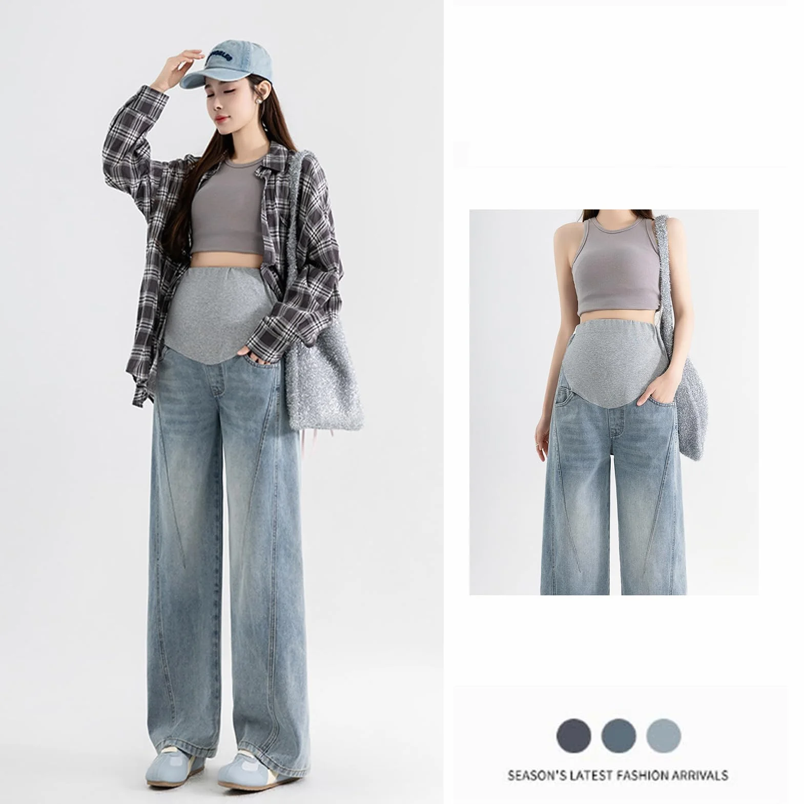Pantalones vaqueros de maternidad holgados casuales con cinturón ajustable, pantalones de moda y prácticos para niñas menores de 170 cm