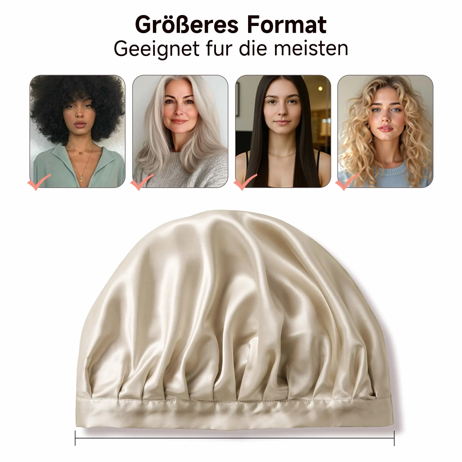 Kaome Gorro de Dormir de Seda 22 Momme 100% Seda Mulberry, Gorro de Noche Ajustable Doble Cara, para Pelo Rizado y Largo, Suave y Antideslizante, Transpirable con Bolsa