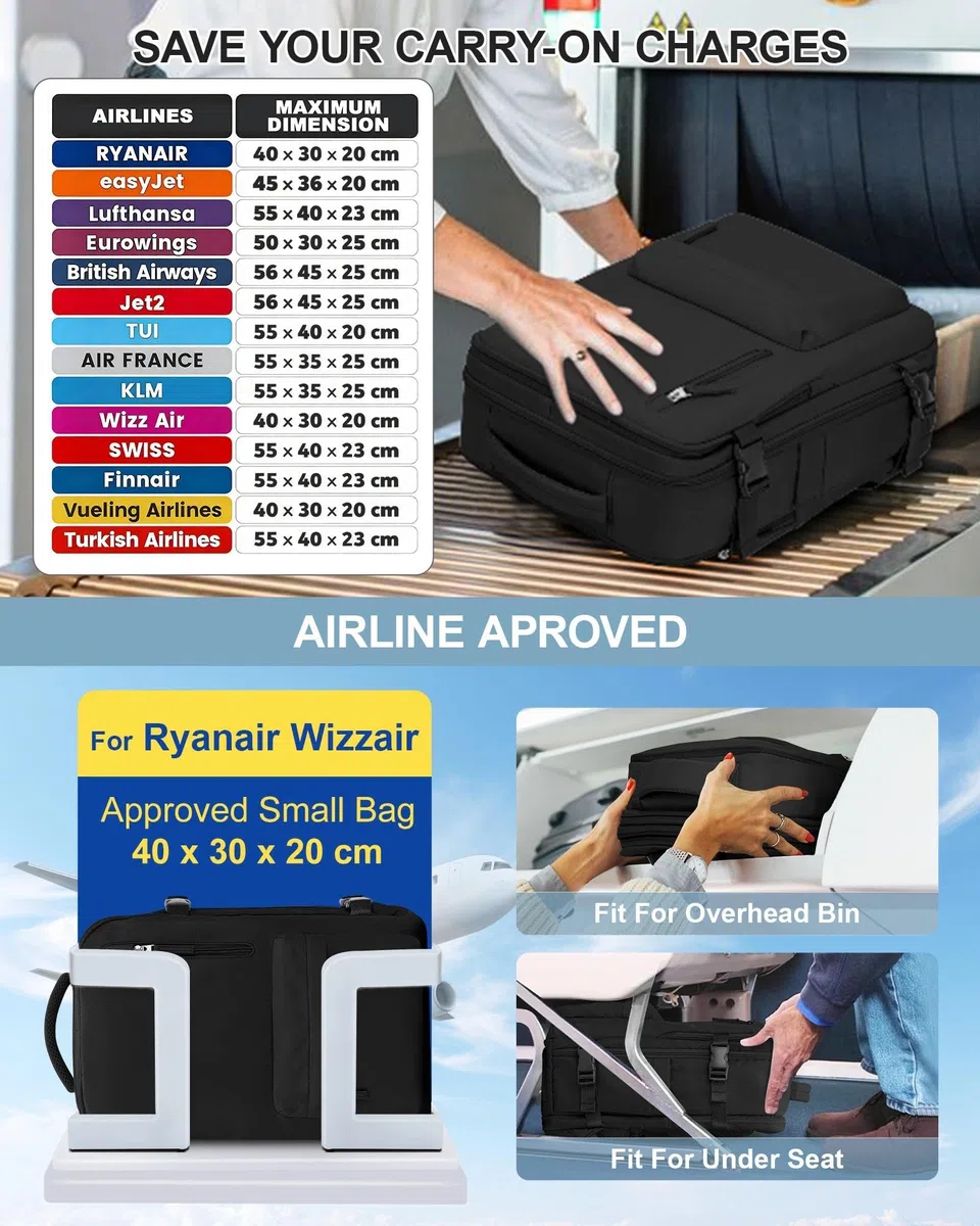 SZLX Mochila al Vacío con Bomba Equipaje de Mano 40x30x20 Ryanair Vueling Wizzair Mochila Viaje Cabina Avion 40x20x25 Mujer Bolsas de Viaje 45x36x20 Easyjet Maleta Portatil 14 pulgadas Hombre con USB