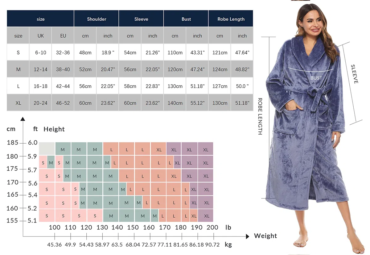Vlazom Ropa de Casa Mujer Invierno Polar, Largo Albornoz de Felpa para Señora, Abrigo de Estar por Casa con Cinturón S-XL