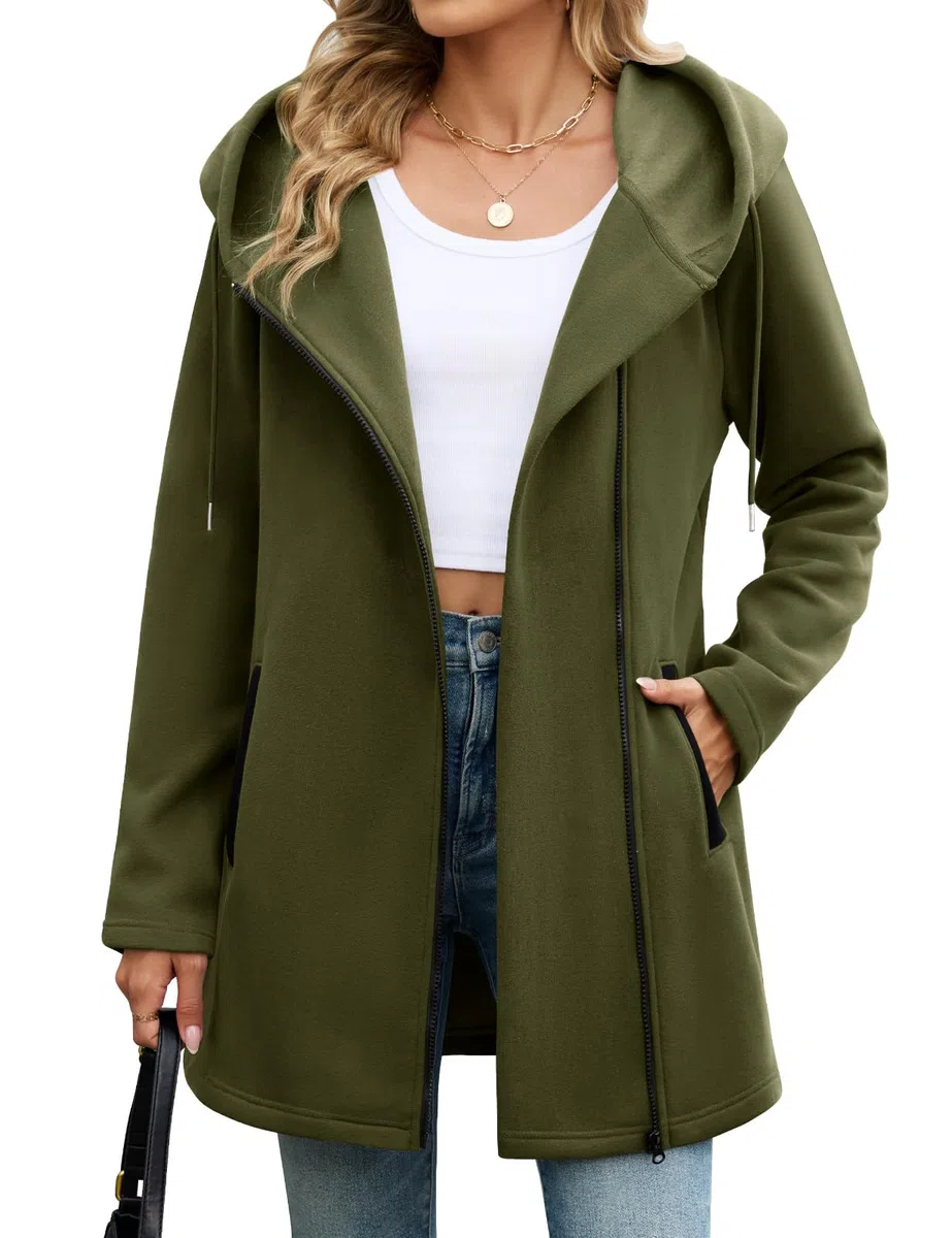 Larga Sudaderas Mujer con Capucha Forro Polar Sudadera Cremallera Chaqueta Mujer Entretiempo Abrigo Primavera Hoodie Cádigan Otoño Hoody Sweatshirt Jacket