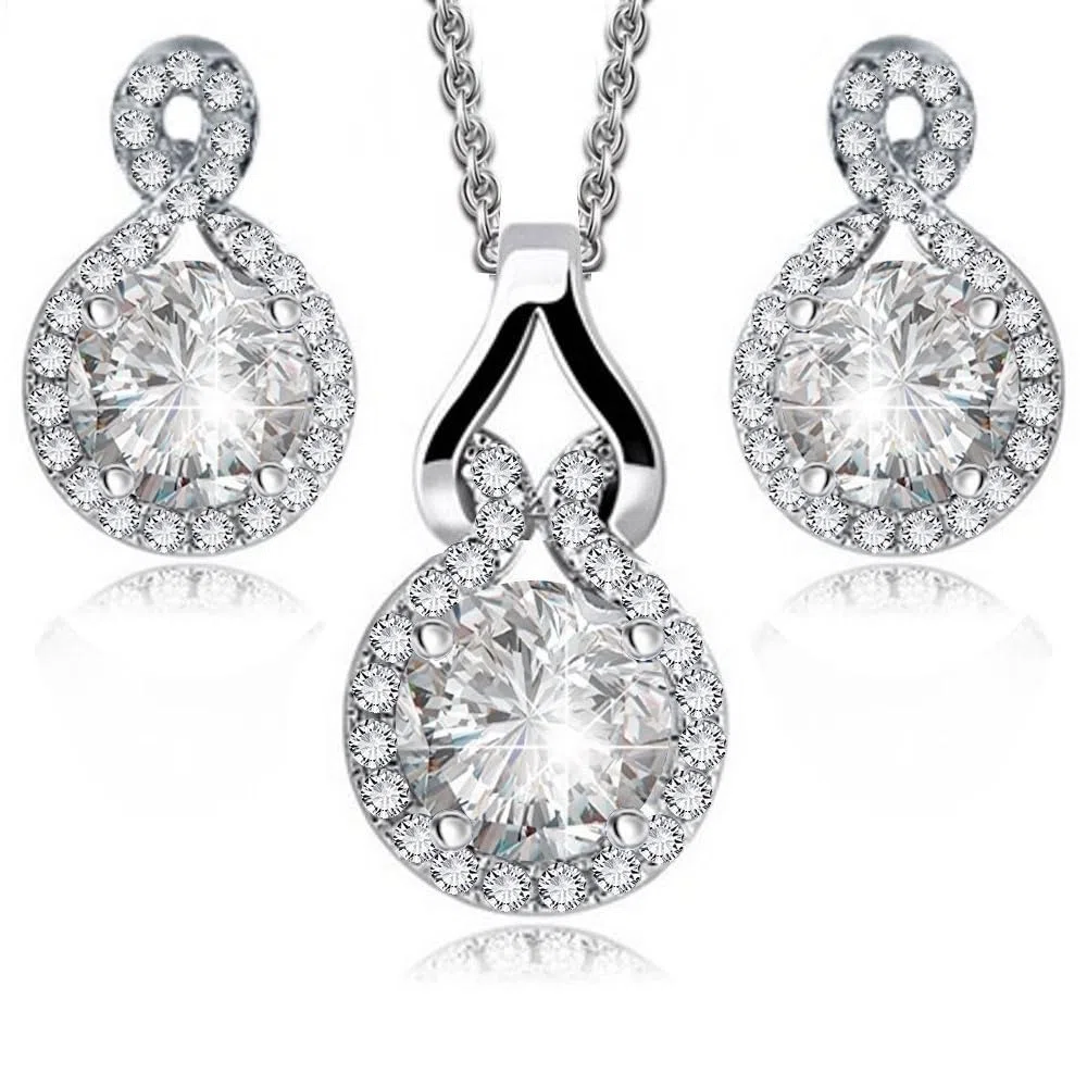 Crystalline Azuria Redondo Zirconia Cristales Juegos de Joyas Collar Pendientes 18ct Chapado en Oro Blanco para Mujeres y Niñas