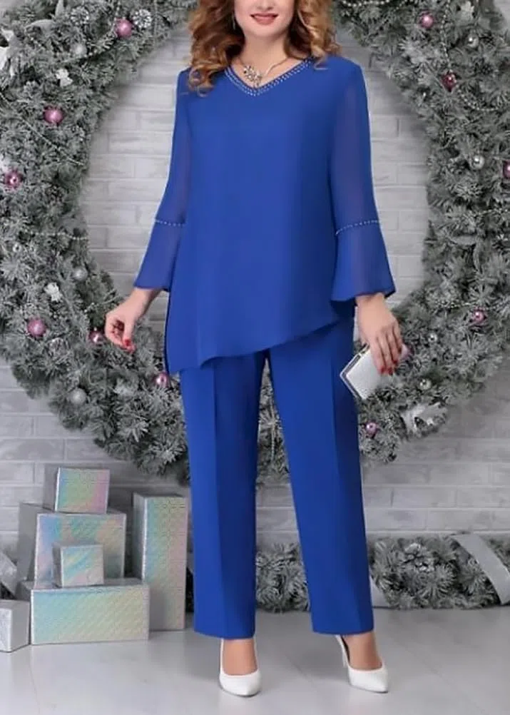 La Elegante Camisa de Gasa de Dos Piezas Las Mujeres los Pantalones de Cintura Alta el Traje de Dos Piezas el Vestido de Noche de Tul de Gran tamaño Elegante Vintage Dos Piezas