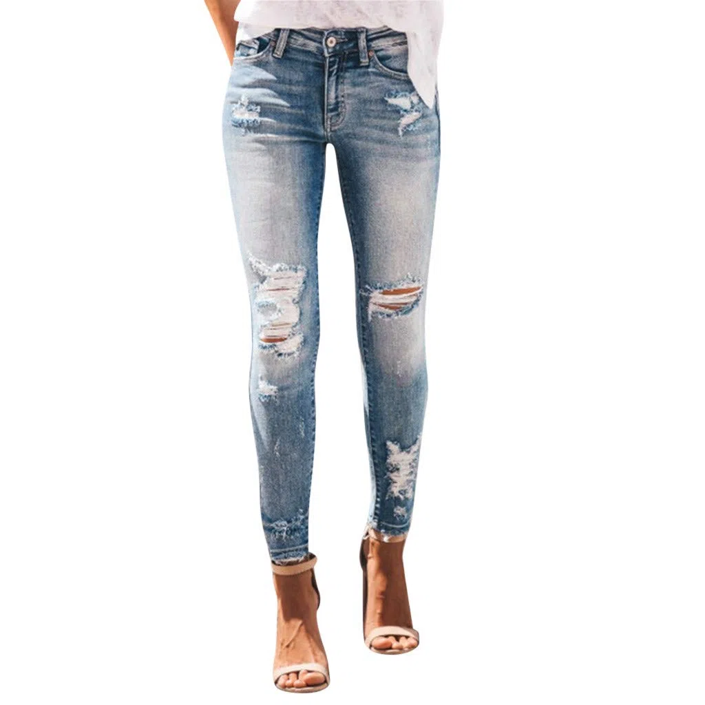 Pantalones Vaqueros elásticos para Mujer con Tira de Botones visibles, Elegantes, Cintura Alta, Ajustados, de Estilo Urbano, Azul