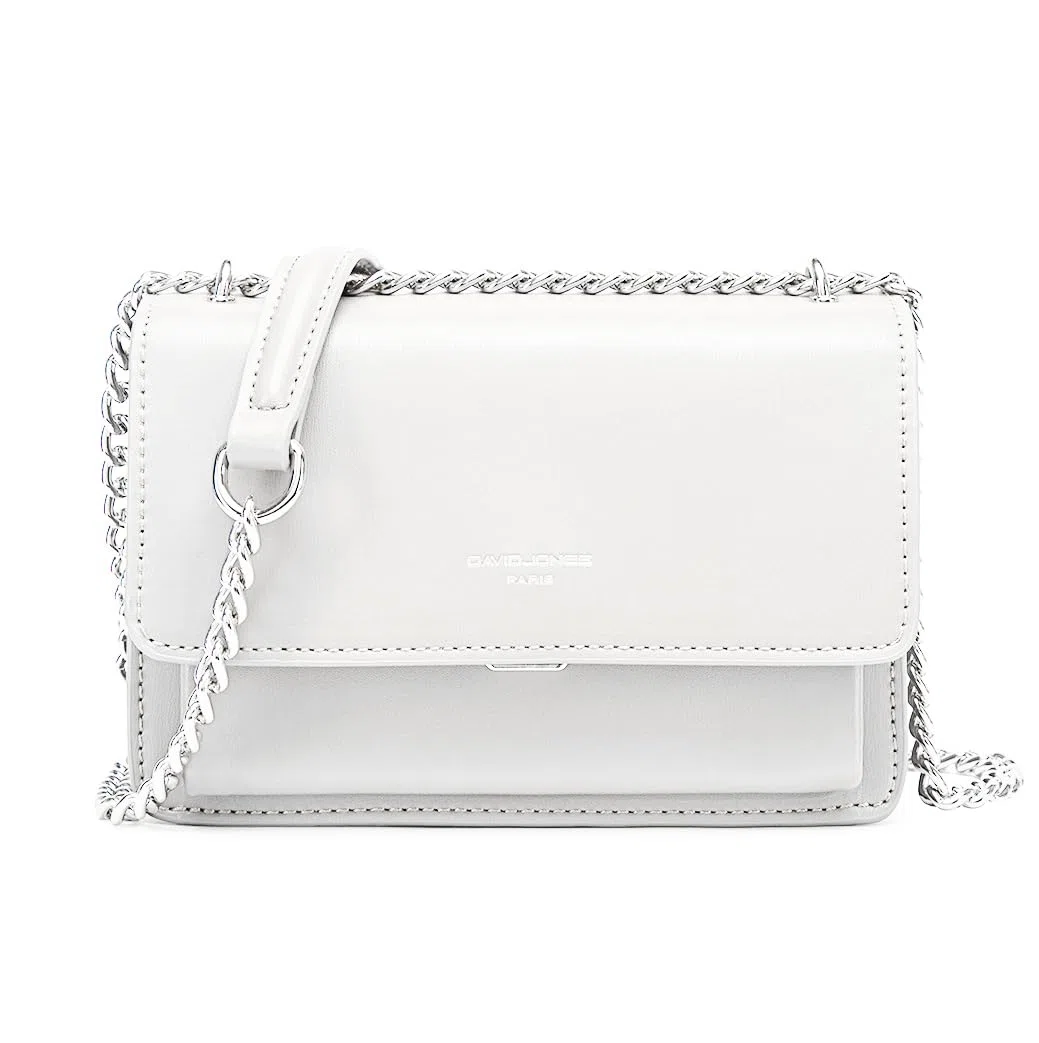 David Jones - Pequeño Bolso Bandolera Cadena Mujer - Bolsos de Hombro Cruzado Cuero PU - Mensajero Crossbody Bag - Bolso Mano Zip Embrague Clutch Pochette Noche Telefono - Blanco