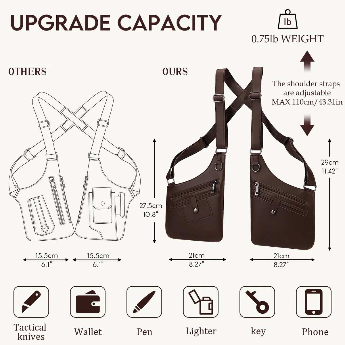 Sling Bag Hombres Mujeres Bolso Funda Hombres Anti Robo Bolso Bicicleta Bolso Bandolera para Viajes Senderismo y Outdoor