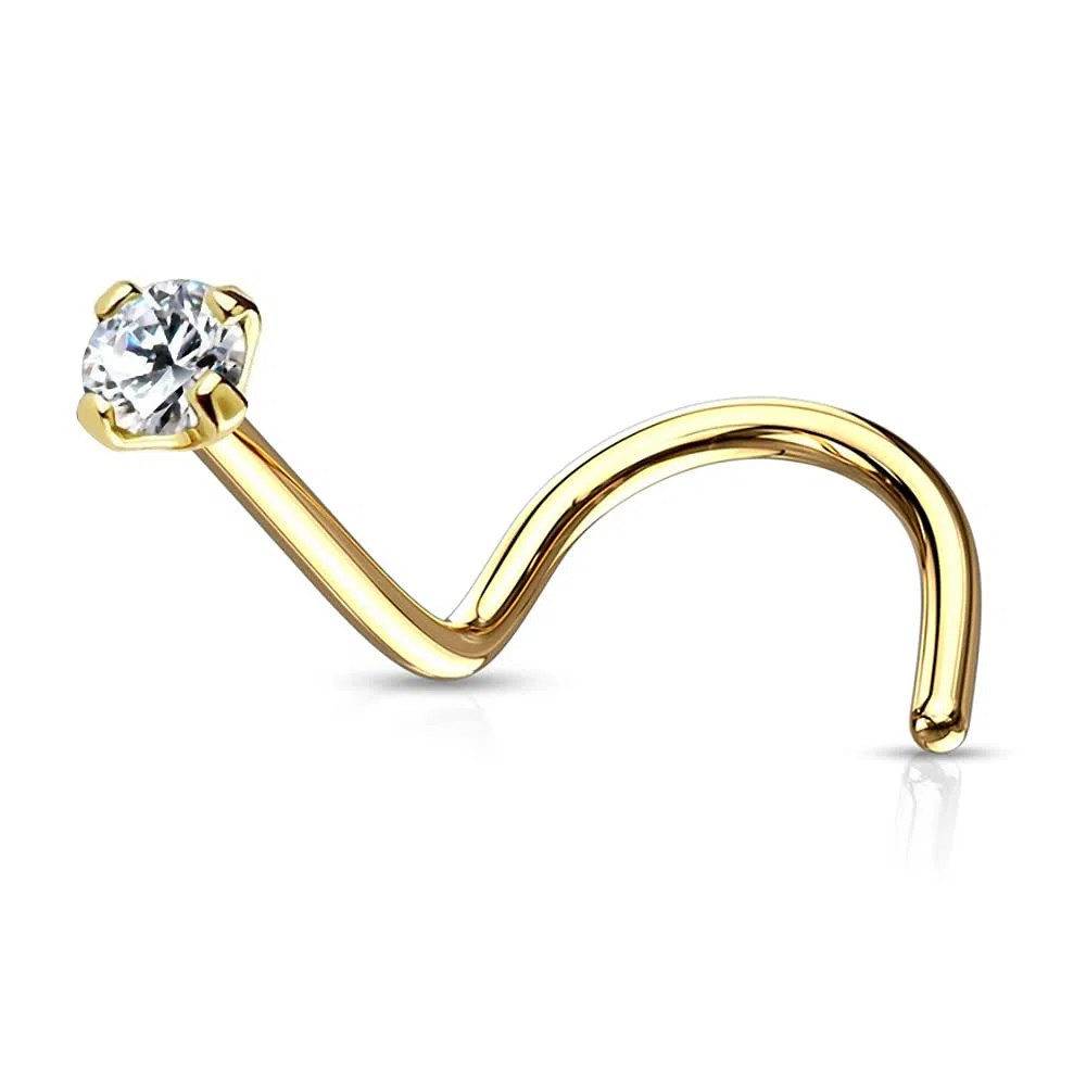 Monster Piercing K 9 Puntas Oro Amarillo Set Piedra de la CZ Redondo 20 Calibre Nariz Tornillo de perforaci?n de la fosa Nasal