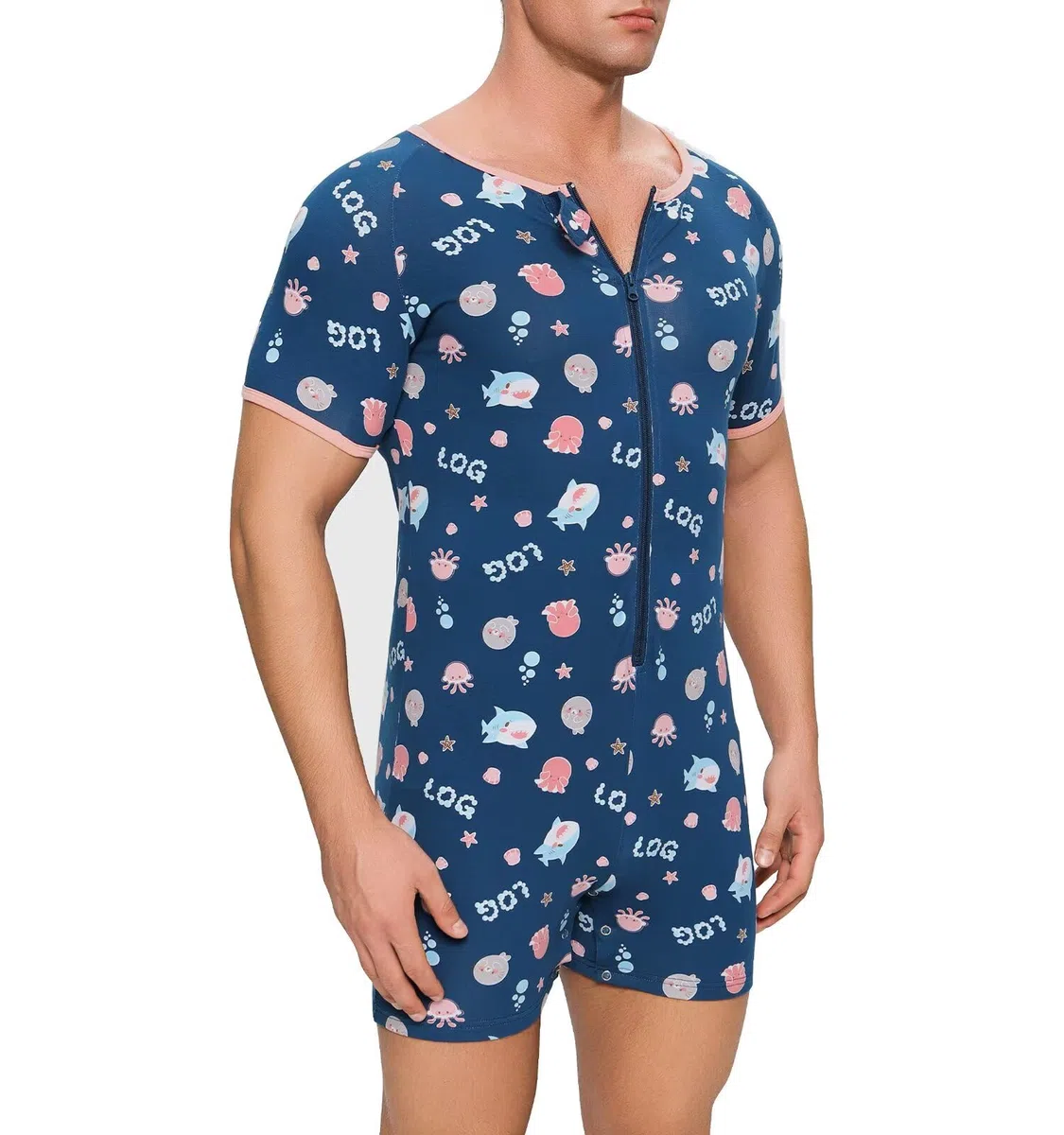 Landofgenie Mono Adulto Algodón para Hombres - Body Pijama Manga Corta con Abertura, Romper Una Pieza