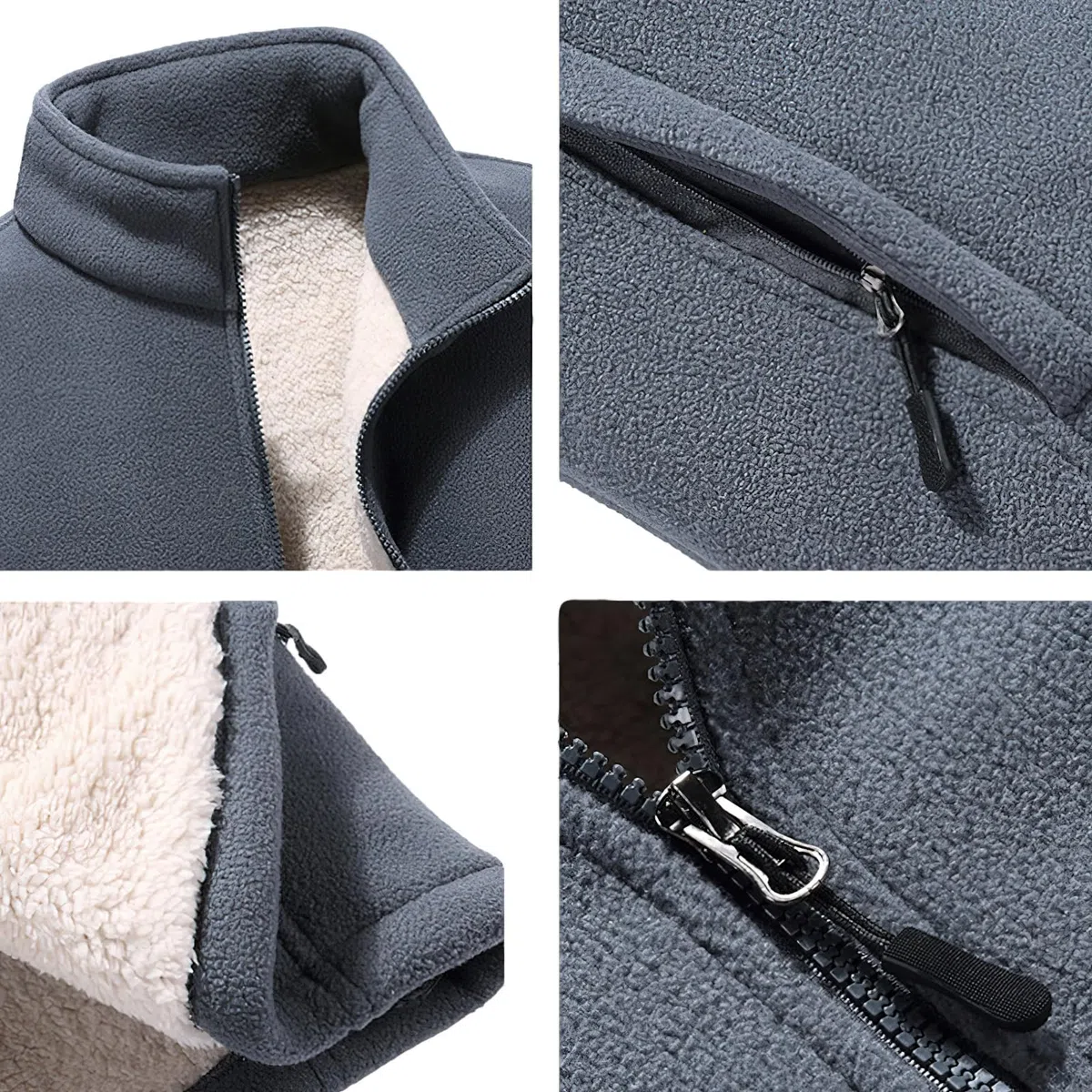 Hombre Tallas Grandes Invierno Cálida Chaquetas de Forro Polar con Cremallera Completa y Cuello Alto y Bolsillos (S-6XL)
